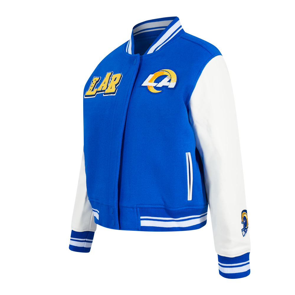 NFL LOS ANGELES RAMS MASHUP WOMEN'S RIB WOOL VARSITY JACKET (ROYAL BLUE/WHITE)