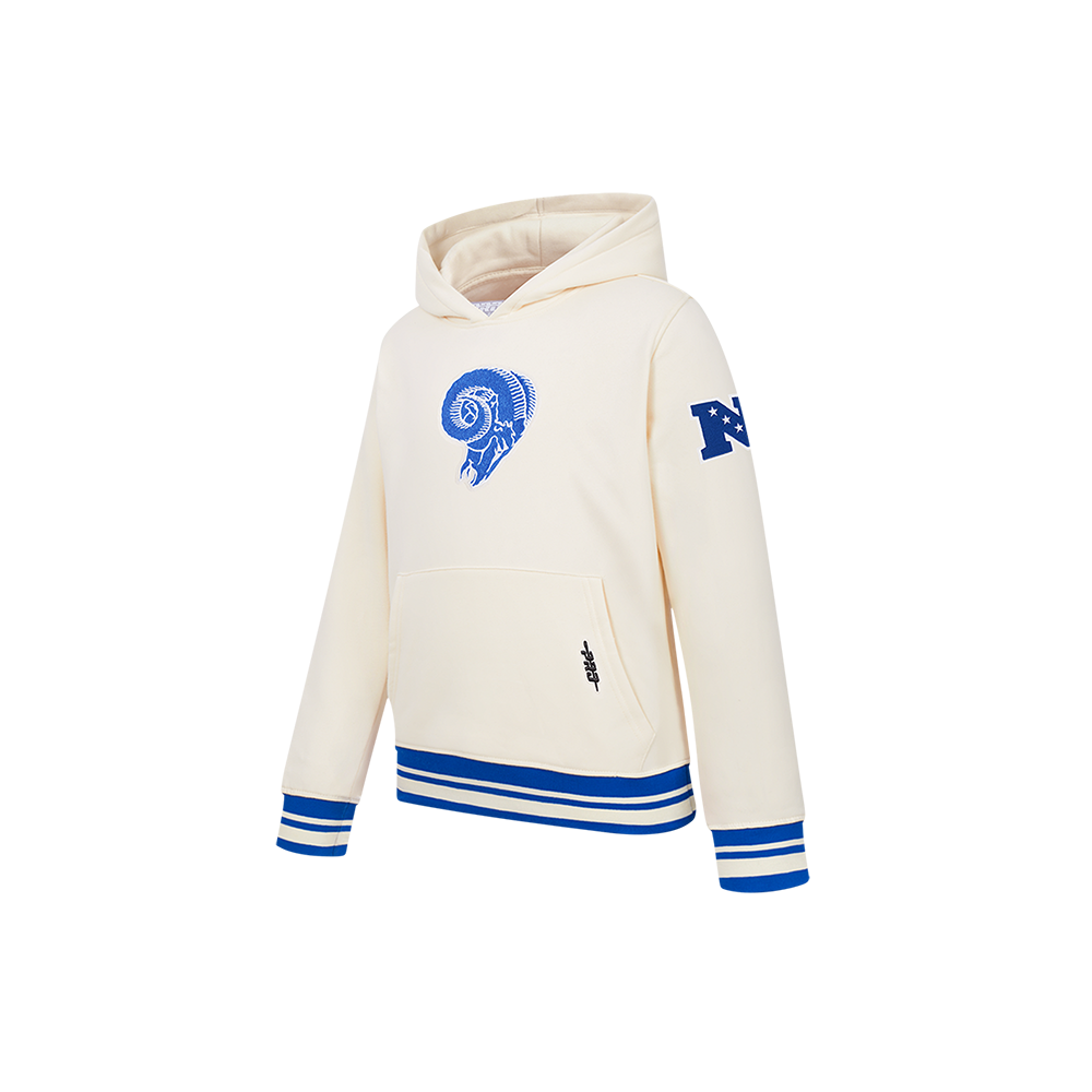 NFL LOS ANGELES RAMS RETRO CLASSIC LITTLE BOYS RIB FLEECE PULLOVER HOODIE (EGGSHELL/ROYAL BLUE)