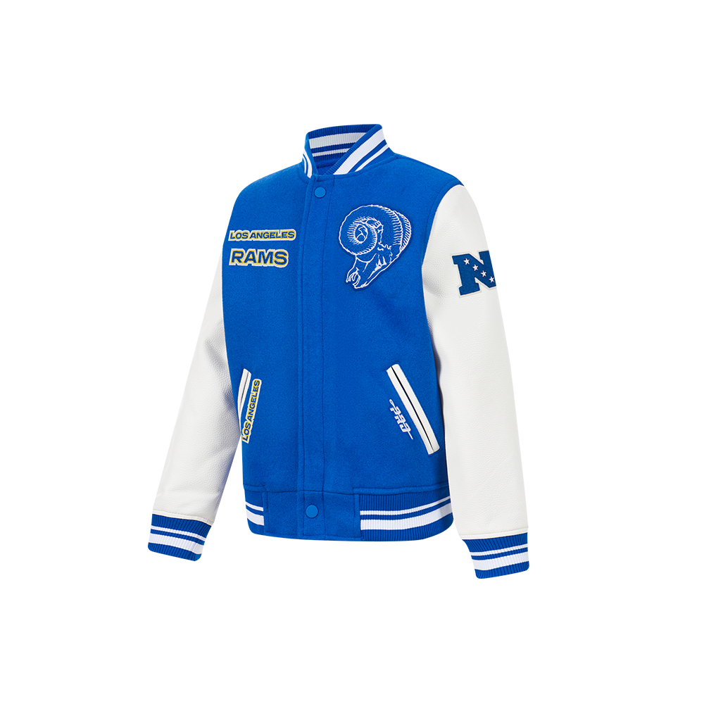 NFL LOS ANGELES RAMS RETRO CLASSIC LITTLE BOYS RIB WOOL VARSITY JACKET (ROYAL BLUE/WHITE)