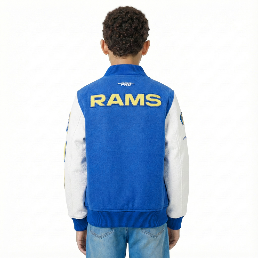 NFL LOS ANGELES RAMS CLASSIC CHENILLE LITTLE BOY'S WOOL VARSITY JACKET (ROYAL BLUE/WHITE)