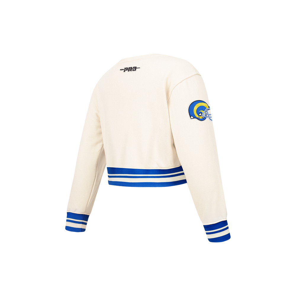 NFL LOS ANGELES RAMS RETRO CLASSICS LITTLE GIRL'S RIB FLEECE CREWNECK (EGGSHELL/ROYAL BLUE)