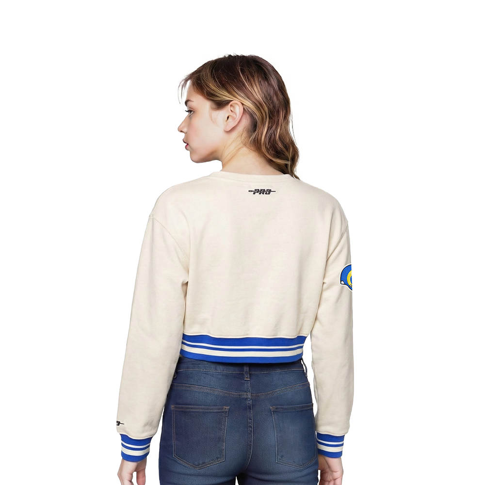 NFL LOS ANGELES RAMS RETRO CLASSICS LITTLE GIRL'S RIB FLEECE CREWNECK (EGGSHELL/ROYAL BLUE)
