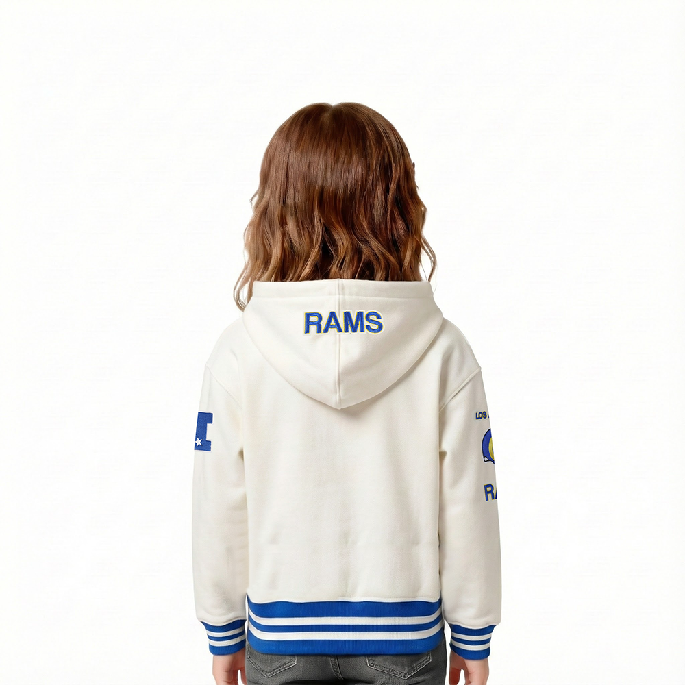 NFL LOS ANGELES RAMS RETRO CLASSICS TODDLER BOY'S RIB FLEECE PO HOODIE (EGGSHELL/ROYAL BLUE)