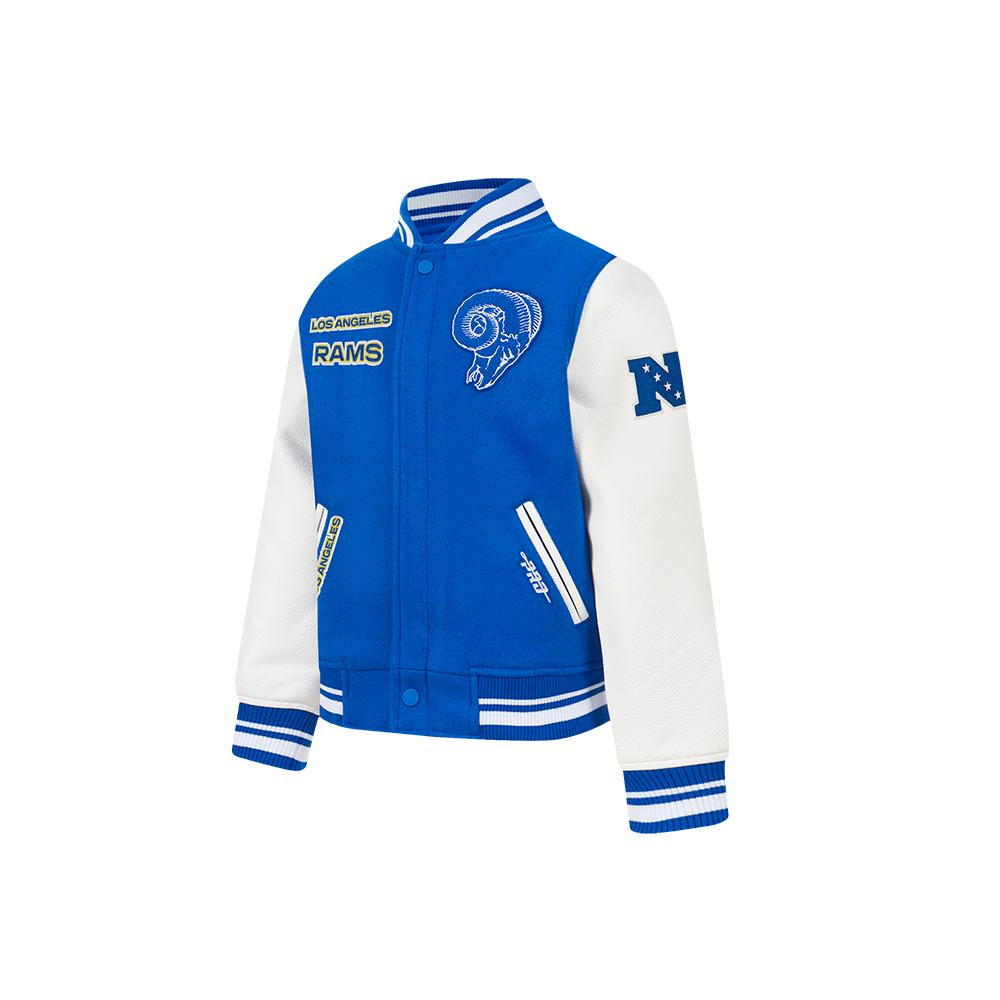NFL LOS ANGELES RAMS RETRO CLASSIC TODDLER BOYS RIB WOOL VARSITY JACKET (ROYAL BLUE/WHITE)