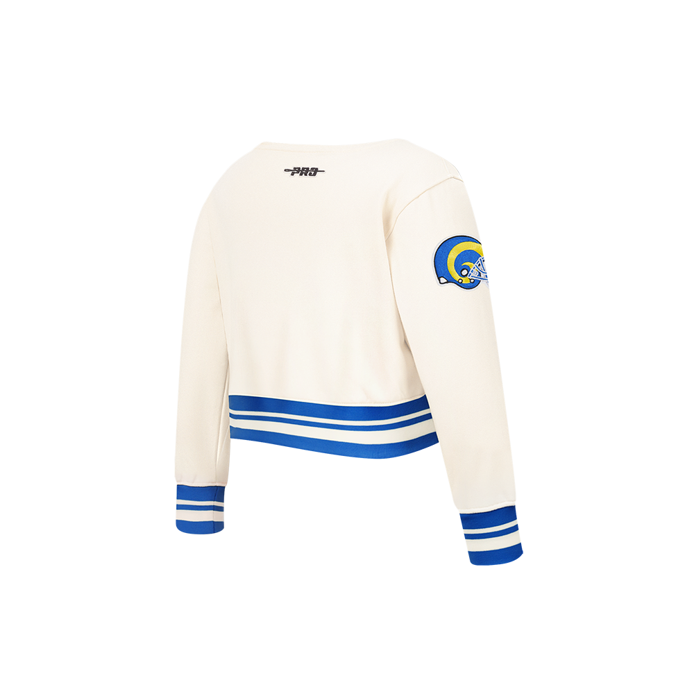 NFL LOS ANGELES RAMS RETRO CLASSICS TODDLER GIRL'S RIB FLEECE CREWNECK (EGGSHELL/ROYAL BLUE)