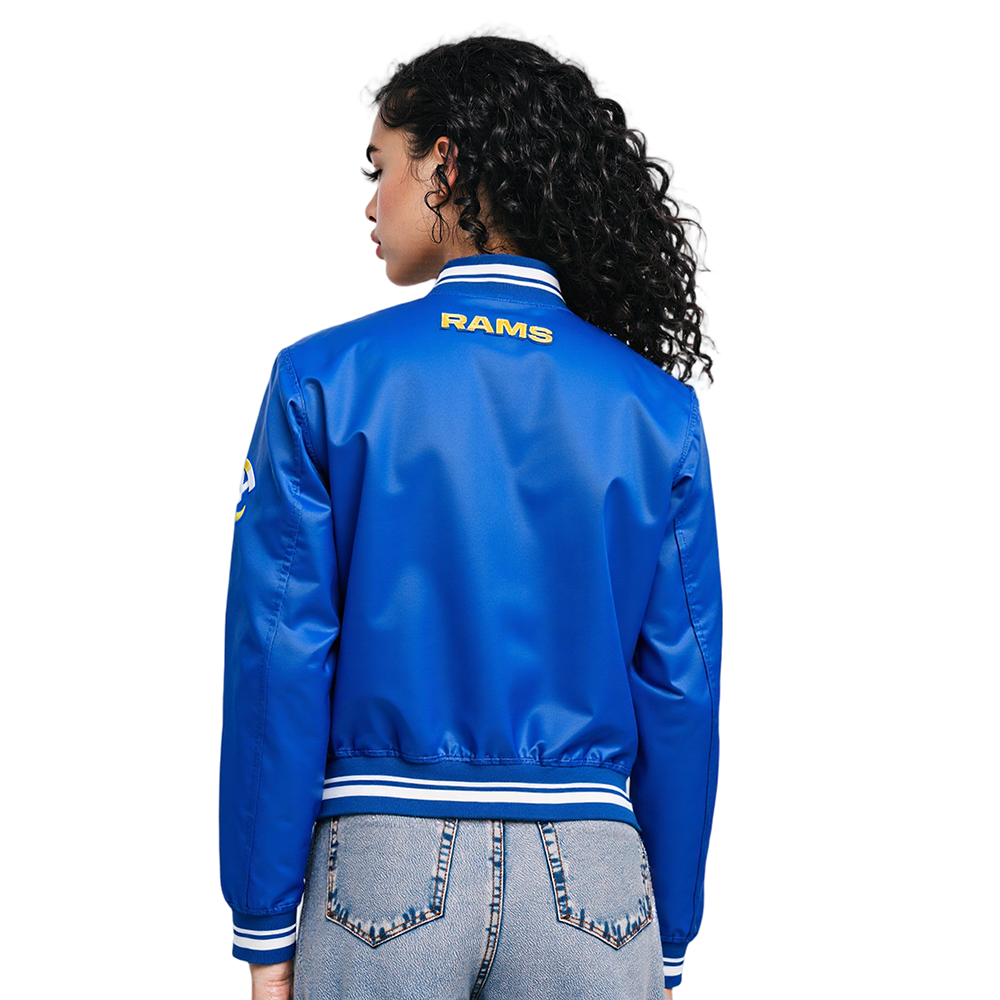 NFL LOS ANGELES RAMS SCRIPT TAIL WOMEN'S SATIN JACKET (ROYAL BLUE)