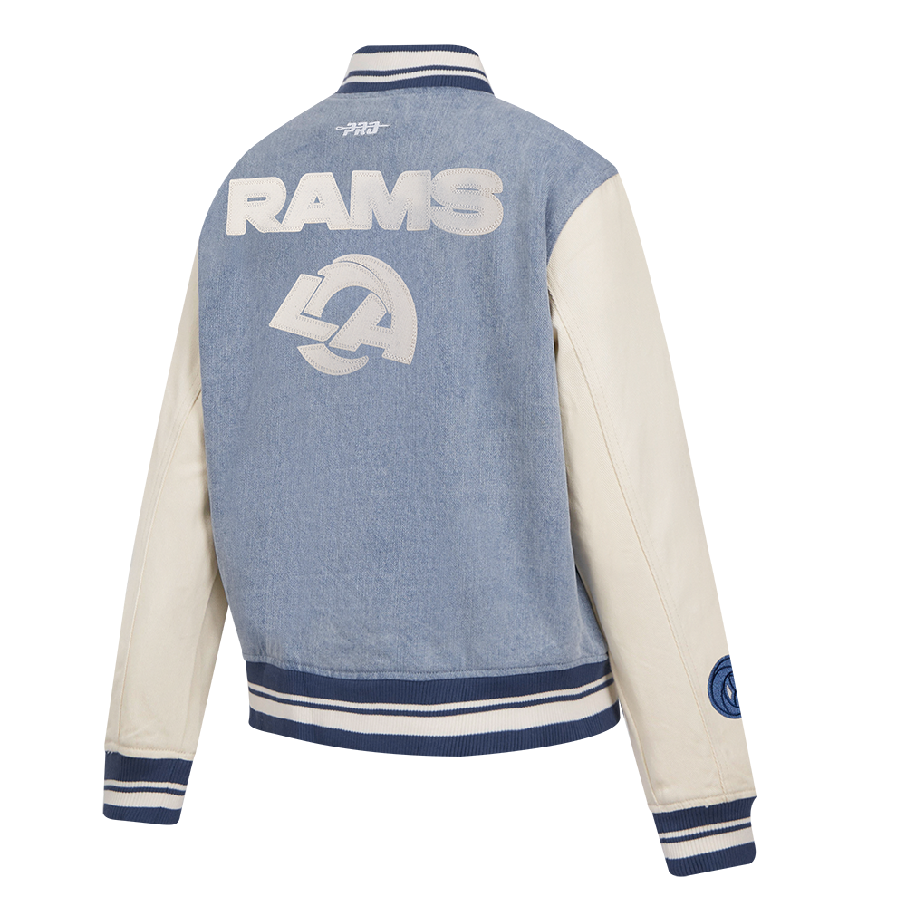 NFL LOS ANGELES RAMS VARSITY BLUES WOMEN'S  DENIM VARSITY JACKET (DENIM/LINEN)
