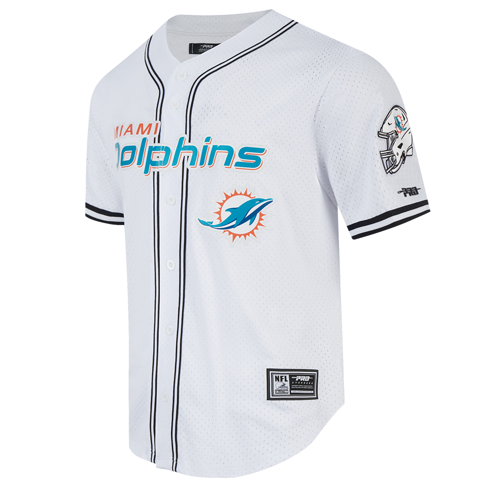 NFL MIAMI DOLPHINS LOGO CLASSIC MESH BUTTON UP SHIRT (WHITE / BLACK / WHTE)