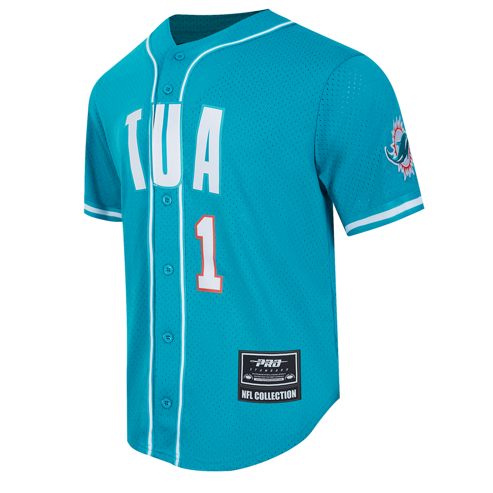 NFL MIAMI DOLPHINS TUA TAGOVAILOA #1 CLASSIC MEN'S MESH BUTTON DOWN SHIRT (TEAL)