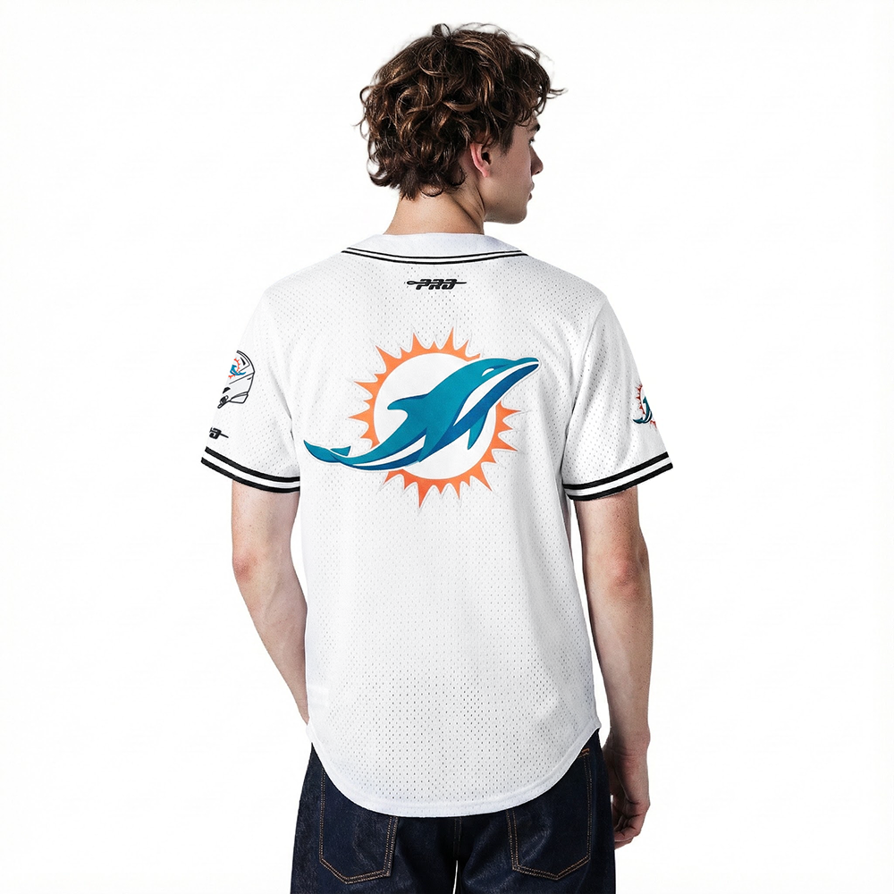 NFL MIAMI DOLPHINS TUA TAGOVAILOA #1 CLASSIC MESH PNN MEN'S MESH BUTTON DOWN SHIRT (WHITE/BLACK/WHITE)