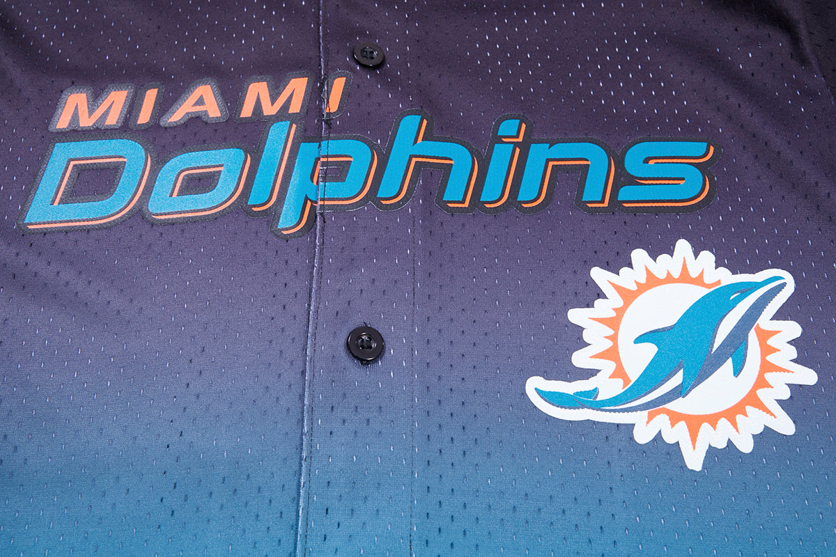 MIAMI DOLPHINS TEAM OMBRE MESH BUTTON DOWN SHIRT (BLACK/TEAL