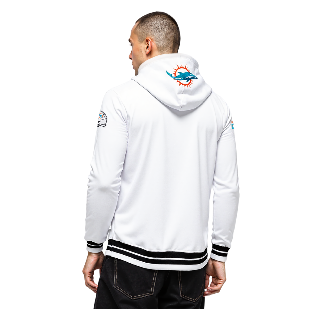 NFL MIAMI DOLPHINS SCRIPT TAIL MEN'S RIB FLC PO HOODIE (WHITE/BLACK)