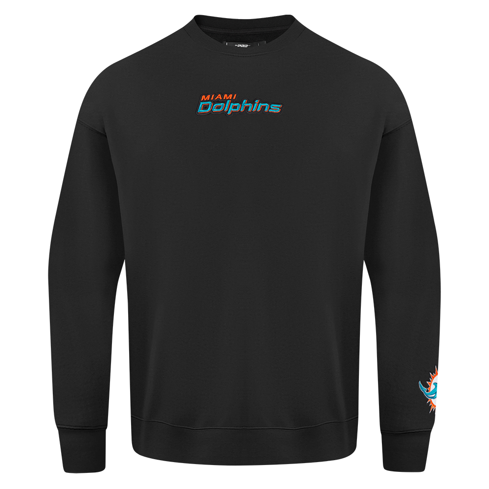 NFL MIAMI DOLPHINS WINGSPAN MEN'S DROP SHOULDER FLC CREWNECK (BLACK)