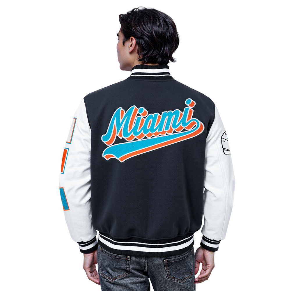 NFL MIAMI DOLPHINS SCRIPT TAIL MEN'S RIB WOOL VARSITY (BLACK/WHITE)