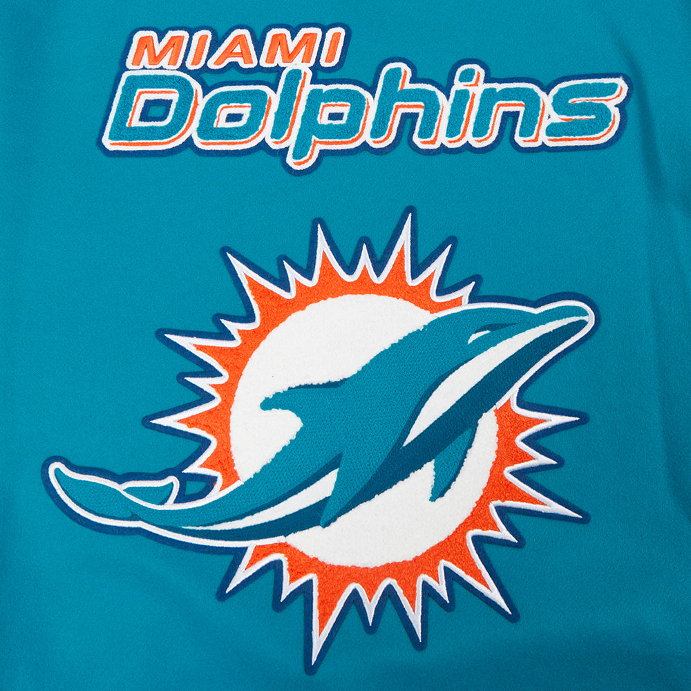 NFL MIAMI DOLPHINS MASHUP MEN'S RIB WOOL VARSITY JACKET (TEAL/WHITE)