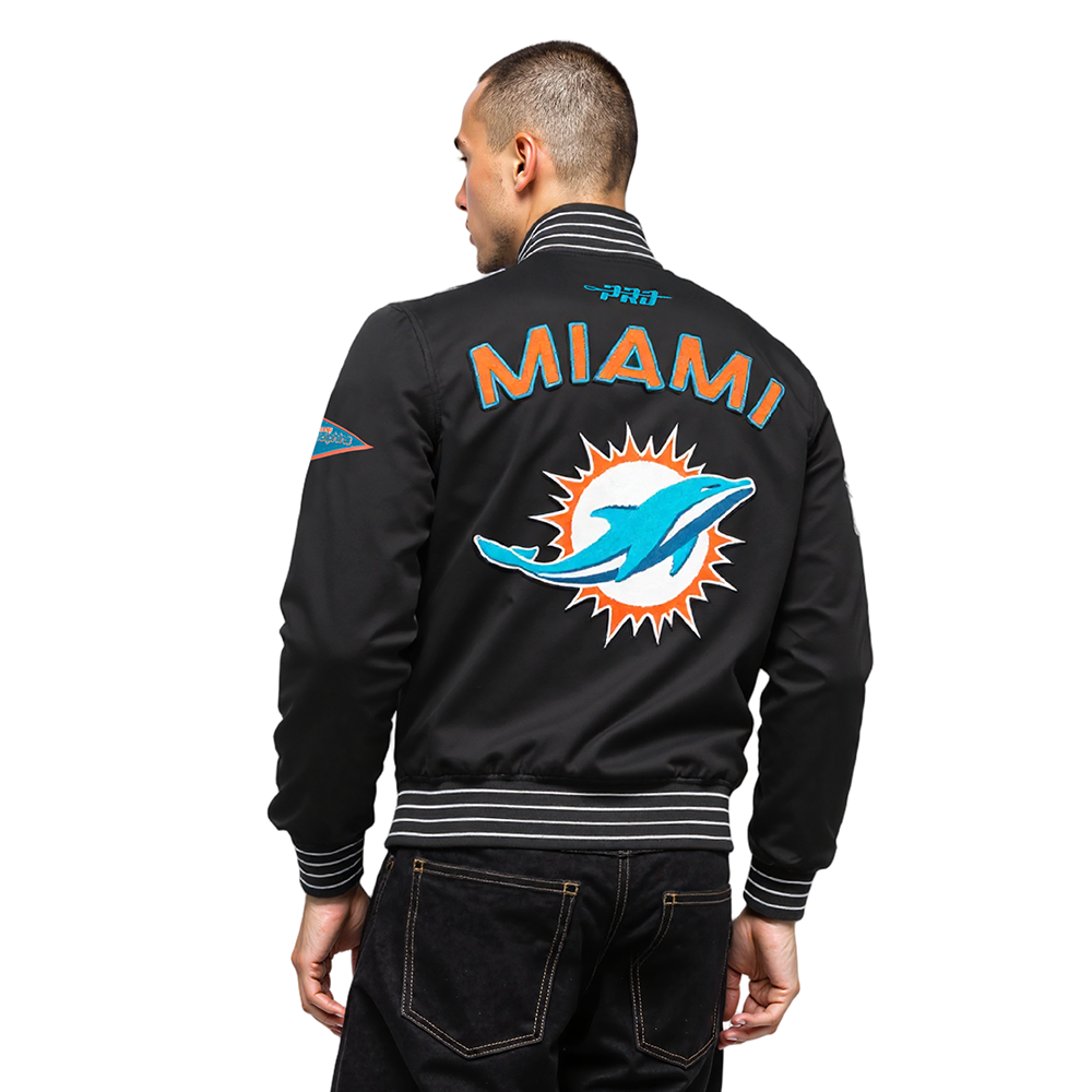 NFL MIAMI DOLPHINS PRO GAME DAY MEN'S DBL KNIT JACKET (BLACK/SILVER/WHITE)