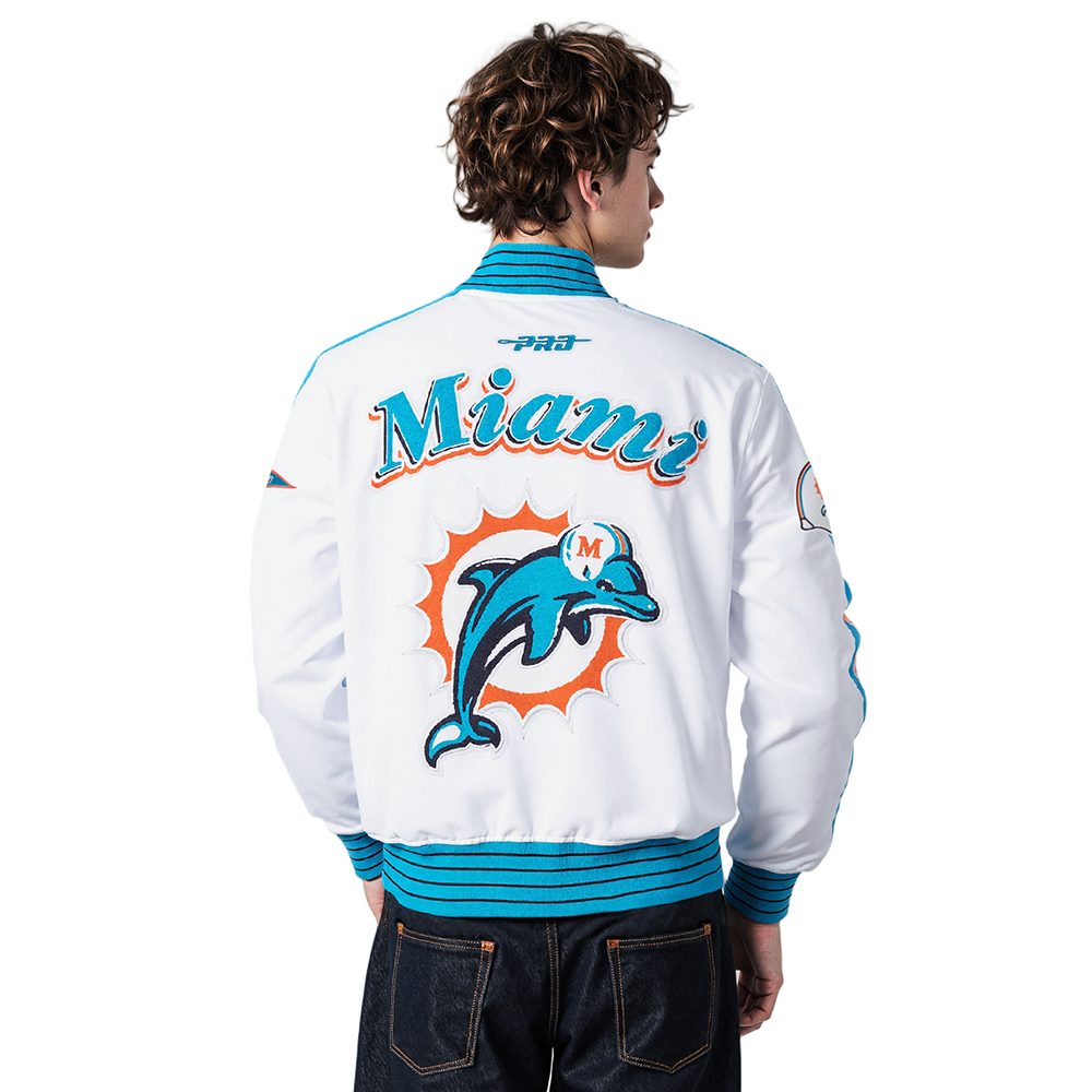 NFL MIAMI DOLPHINS PRO GAME DAY RETRO JACKET (WHITE/ TEAL/ BLACK)