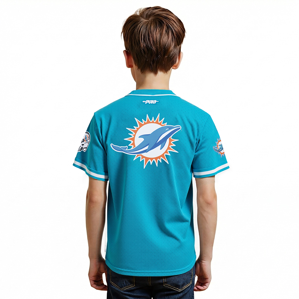 NFL MIAMI DOLPHINS CLASSIC BIG BOY'S MESH BUTTON DOWN SHIRT (TEAL)