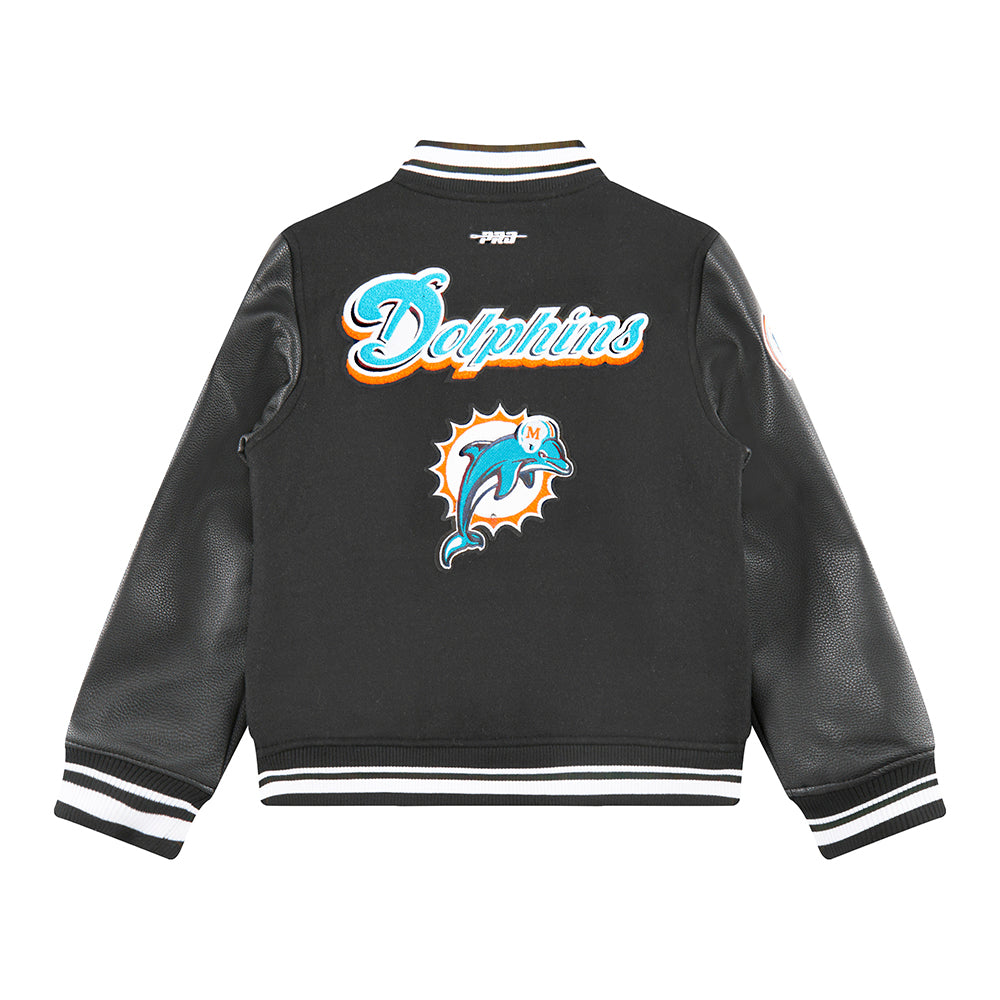 NFL MIAMI DOLPHINS RETRO CLASSIC BIG BOYS RIB WOOL VARSITY JACKET (BLACK)