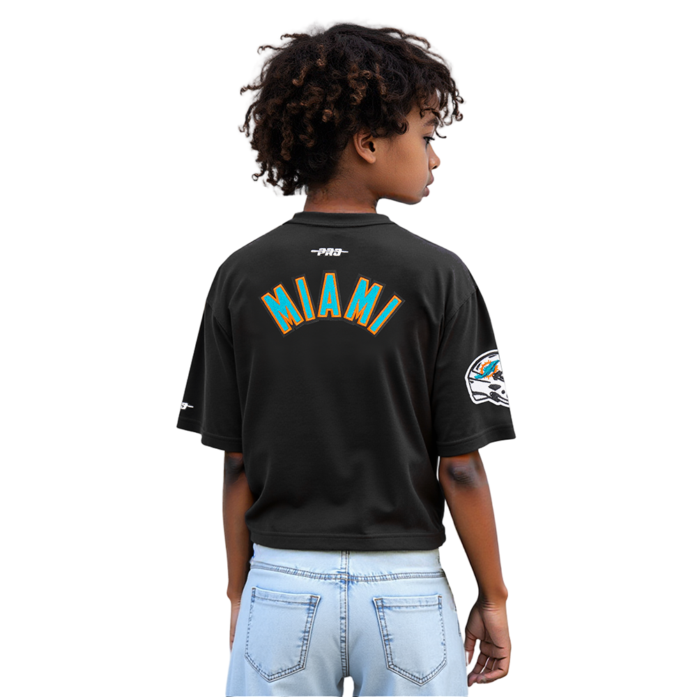 NFL MIAMI DOLPHINS CLASSIC BIG GIRLS SHORT SLEEVE BOXY TEE (BLACK)