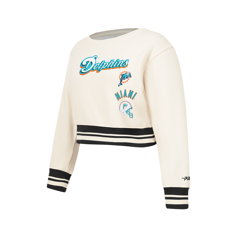 NFL MIAMI DOLPHINS RETRO CLASSICS BIG GIRL'S RIB FLEECE CREWNECK (EGGSHELL/ BLACK)