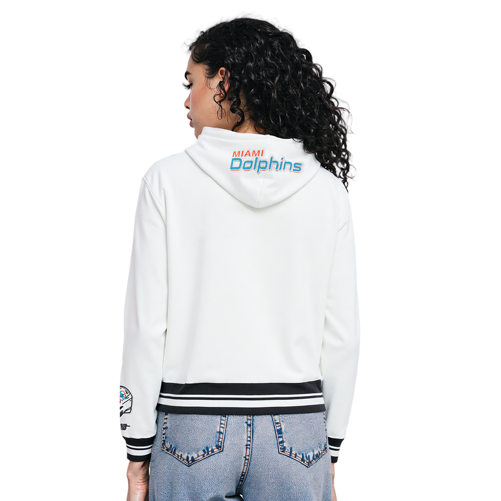NFL MIAMI DOLPHINS MASHUP WOMEN'S RIB CROPPED PO HOODIE (WHITE/BLACK)