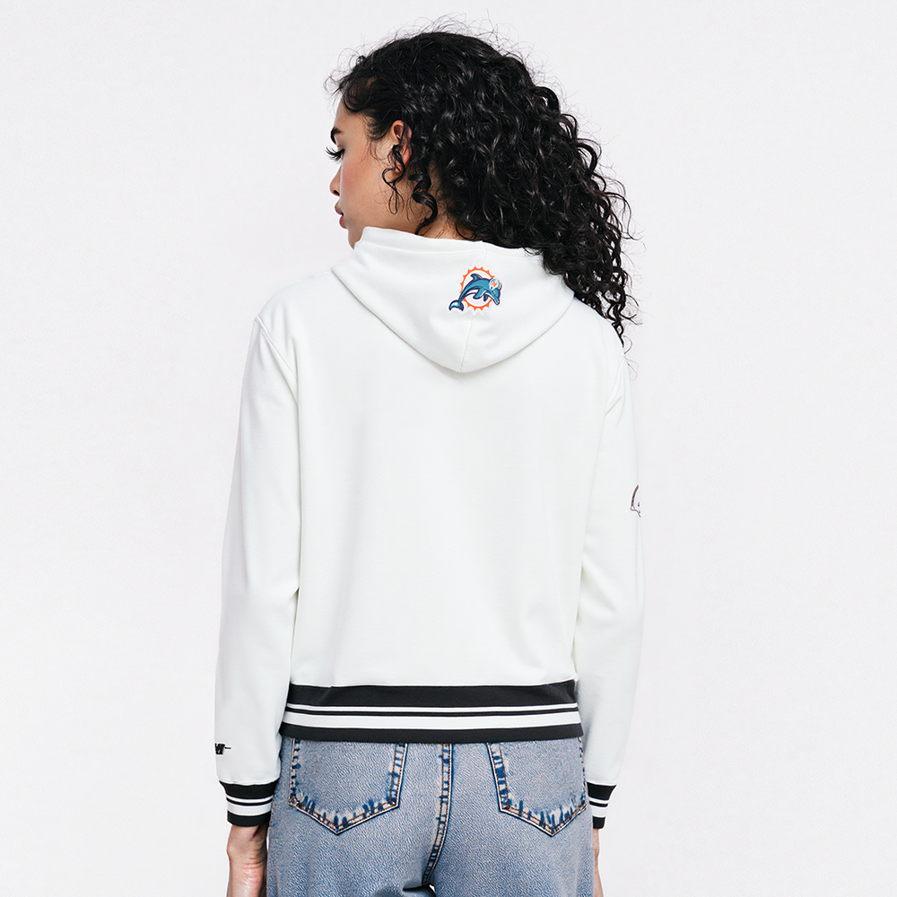 NFL MIAMI DOLPHINS RETRO CLASSIC WOMEN'S CROPPED PO HOODIE (WHITE/BLACK)
