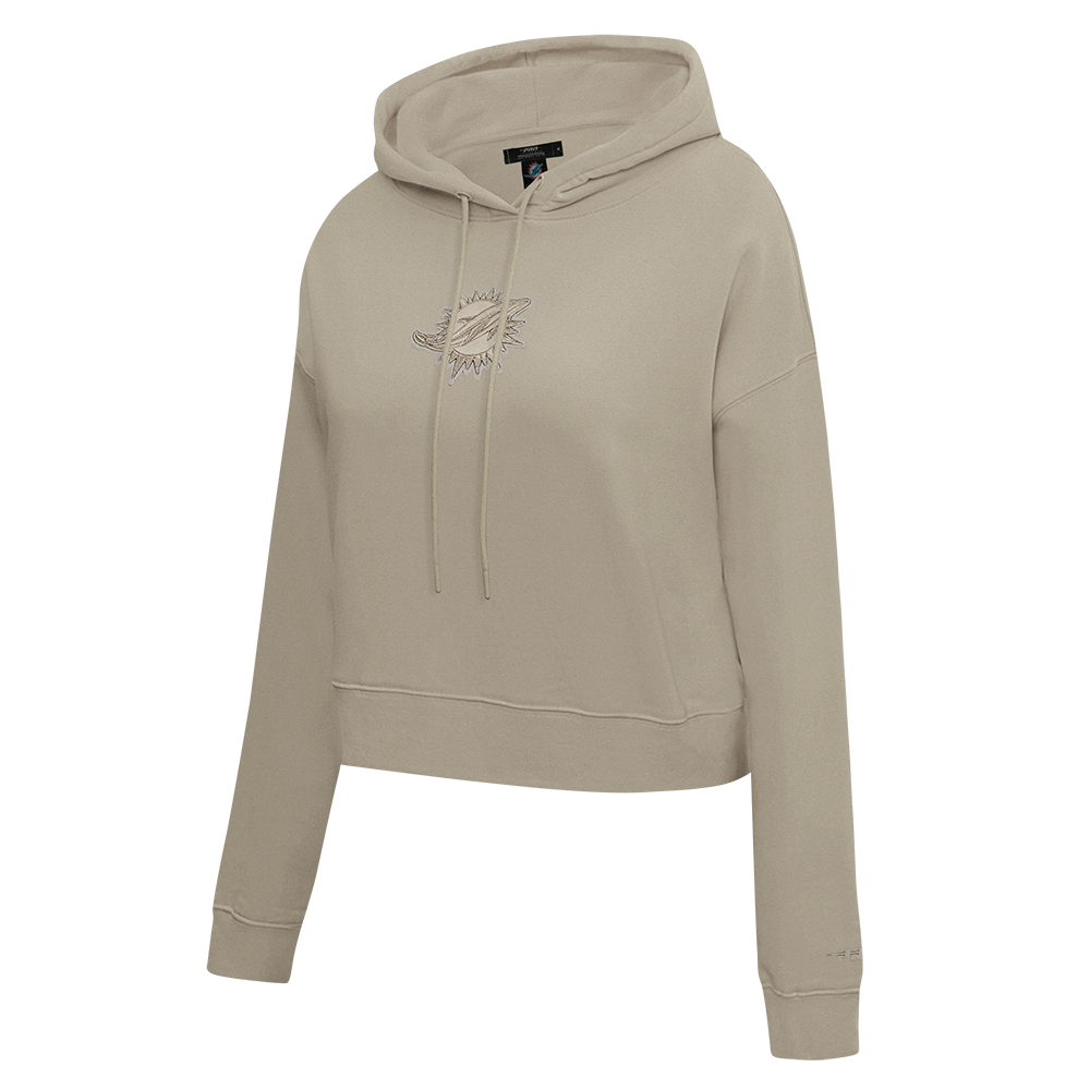 NFL MIAMI DOLPHINS NEUTRAL CROPPED FLEECE PULLOVER HOODIE (TAUPE)
