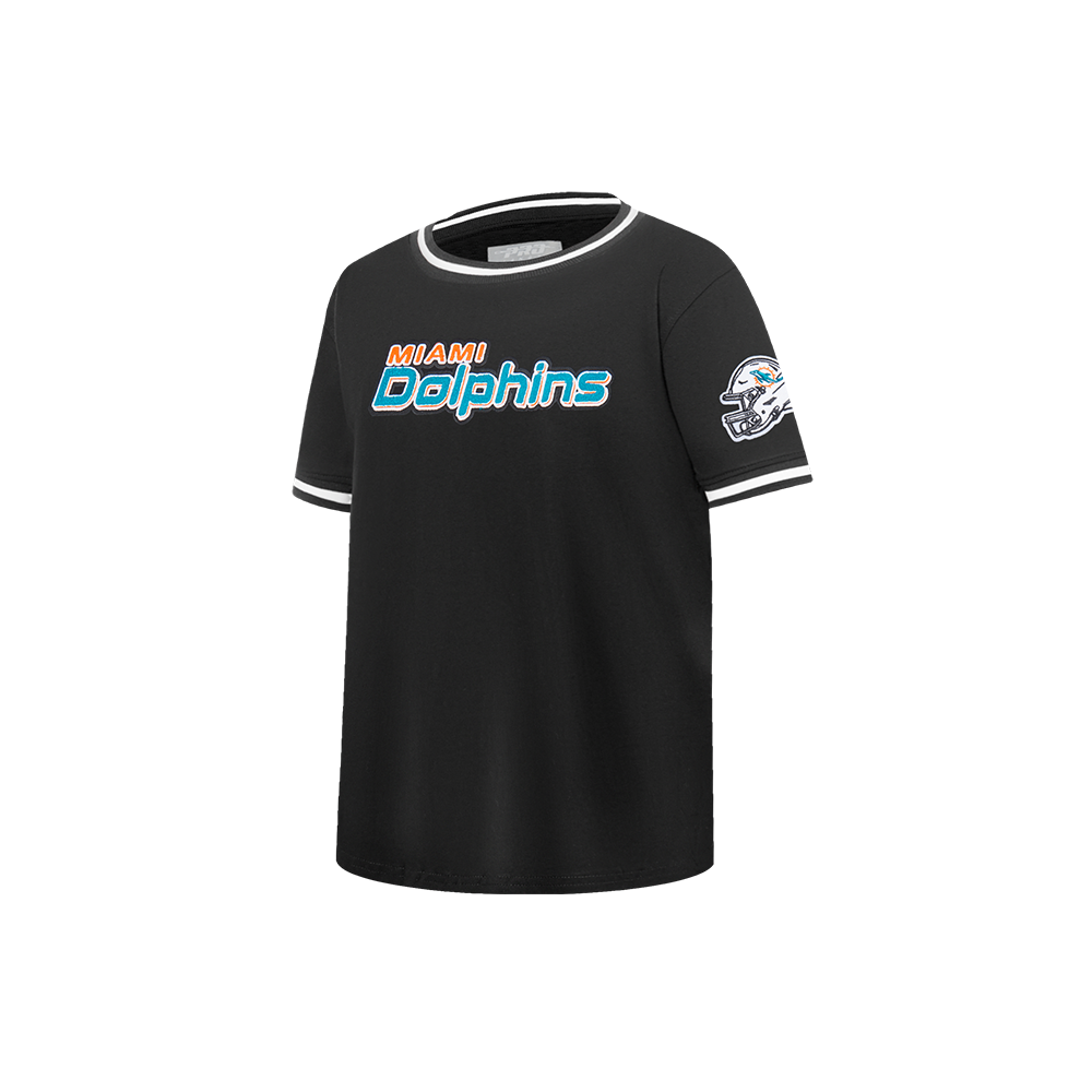 NFL MIAMI DOLPHINS CLASSIC LITTLE BOYS SHORT SLEEVE STRIPED RIB TEE (BLACK)