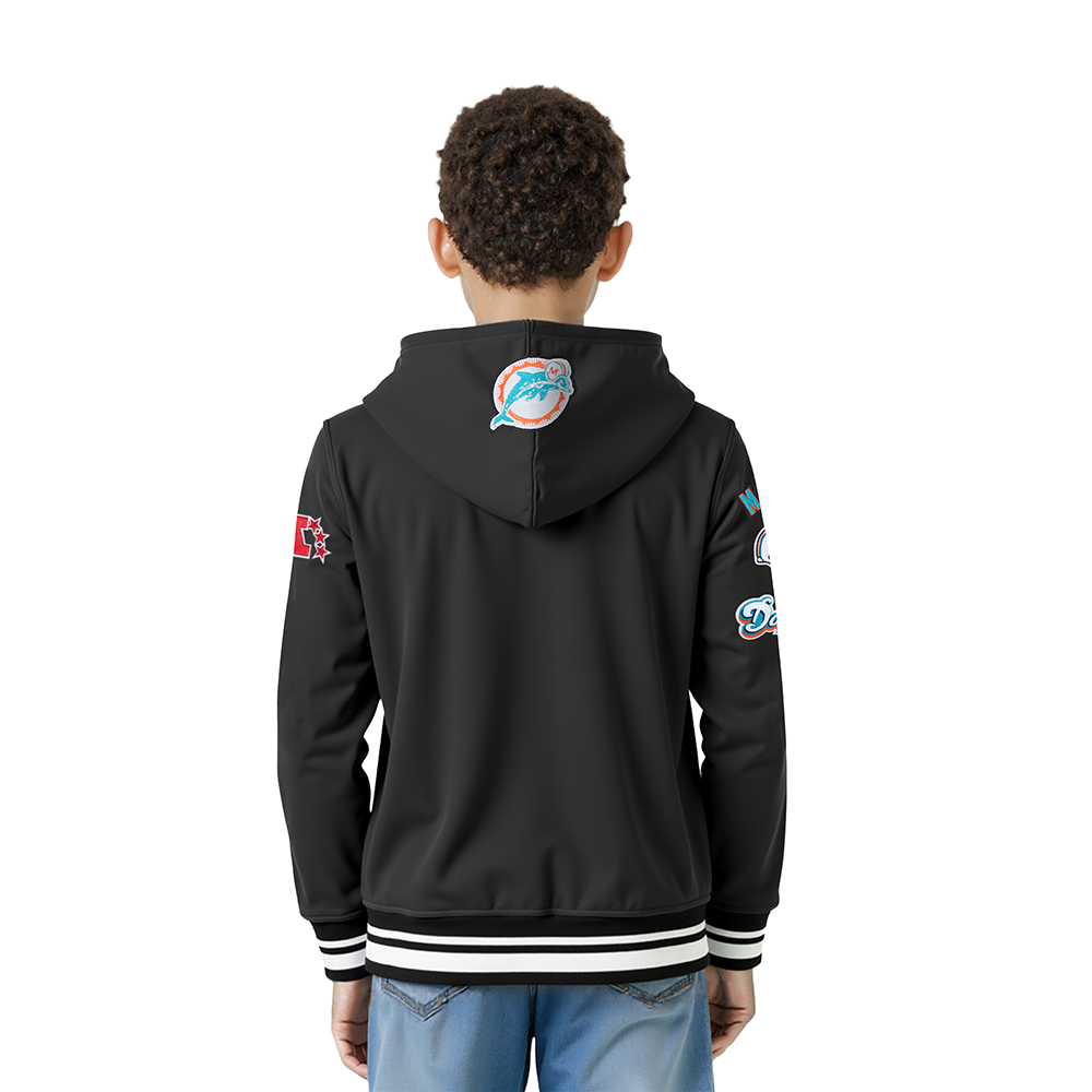 NFL MIAMI DOLPHINS RETRO CLASSIC LITTLE BOYS RIB FLEECE PULLOVER HOODIE (BLACK)