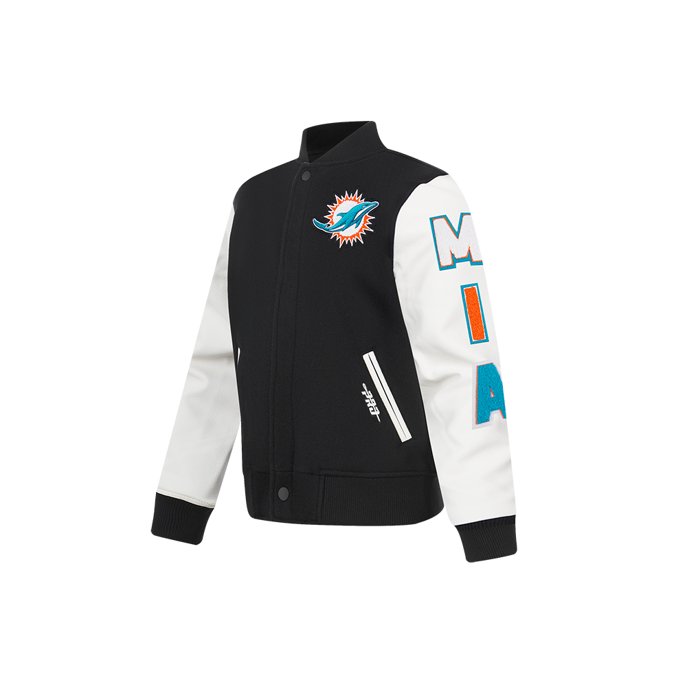 NFL MIAMI DOLPHINS CLASSIC LITTLE BOYS WOOL VARSITY JACKET (BLACK/WHITE)