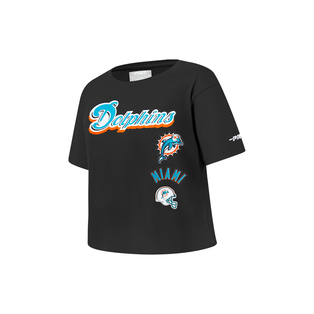 NFL MIAMI DOLPHINS RETRO CLASSIC LITTLE GIRLS SHORT SLEEVE BOXY TEE (BLACK)