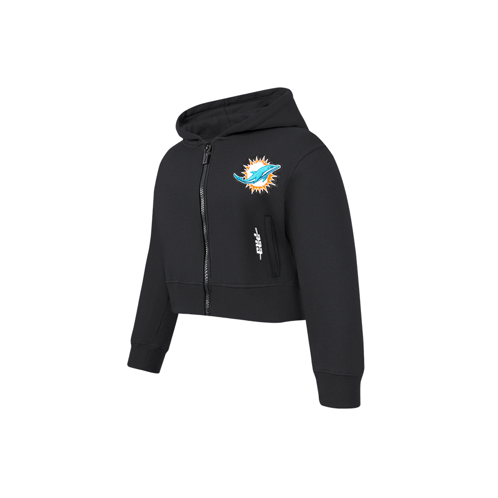 NFL MIAMI DOLPHINS CLASSIC LITTLE GIRLS  FLEECE FULL ZIP HOODIE (BLACK)