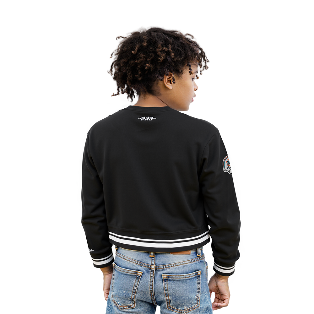 NFL MIAMI DOLPHINS RETRO CLASSIC LITTLE GIRLS  RIB FLEECE CREWNECK (BLACK)