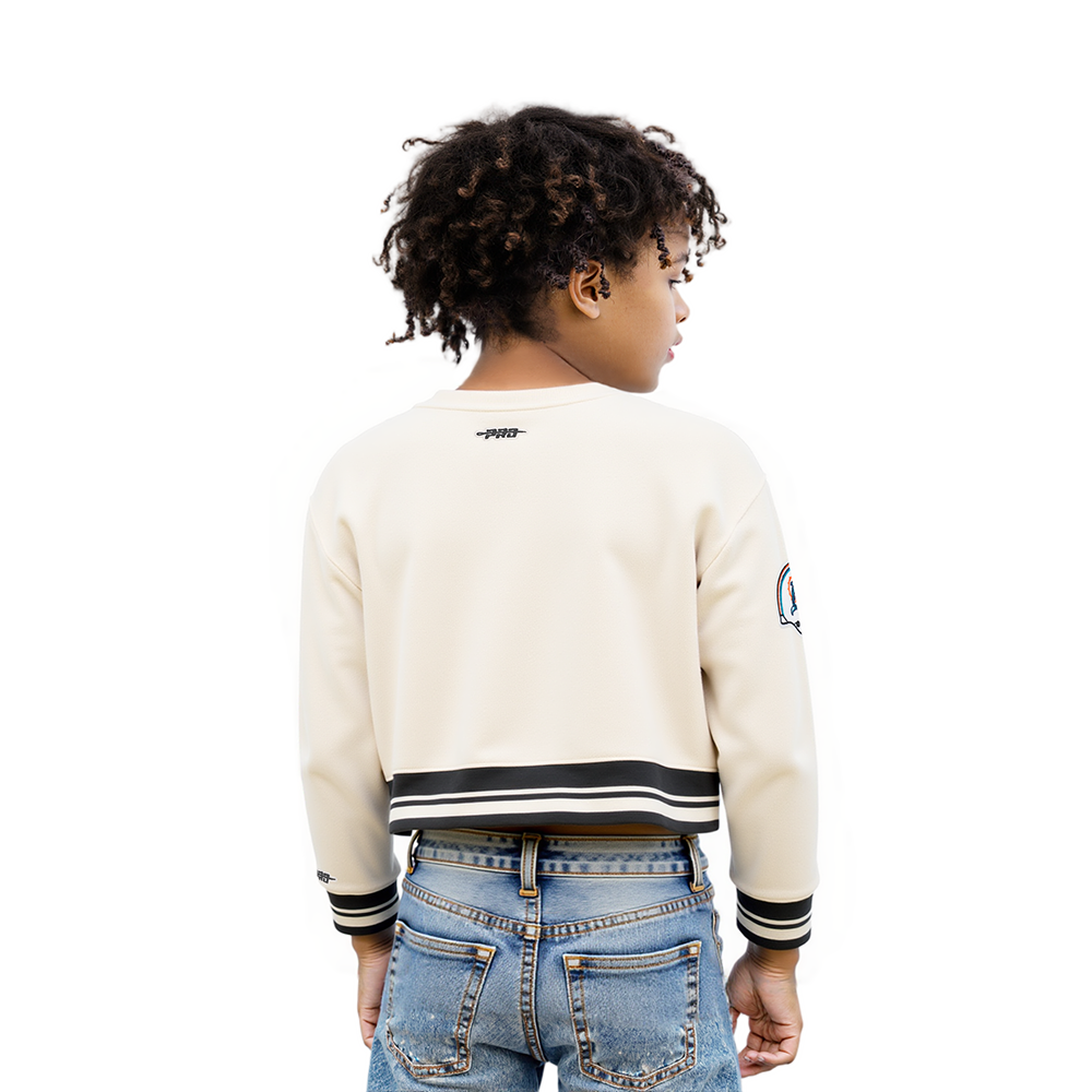 NFL MIAMI DOLPHINS RETRO CLASSIC LITTLE GIRL'S RIB FLC CREWNECK (EGGSHELL/ BLACK)
