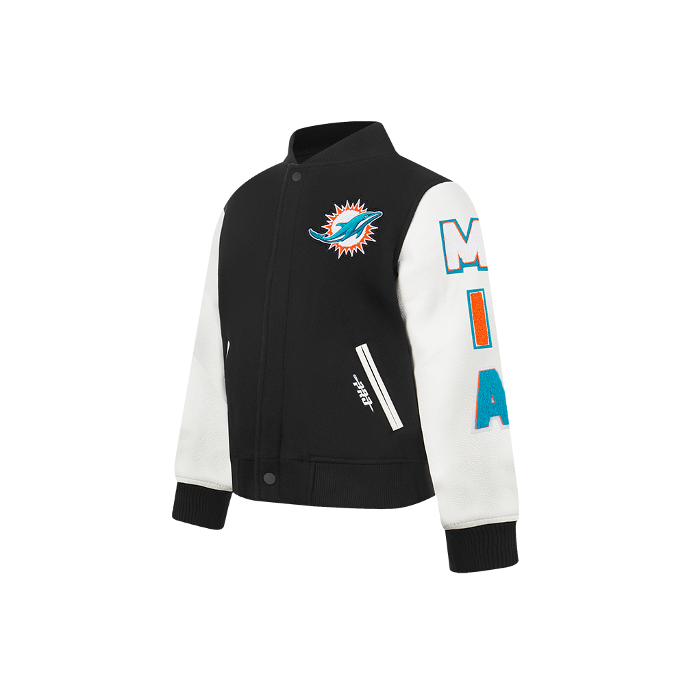 NFL MIAMI DOLPHINS CLASSIC TODDLER BOYS WOOL VARSITY JACKET (BLACK/WHITE)