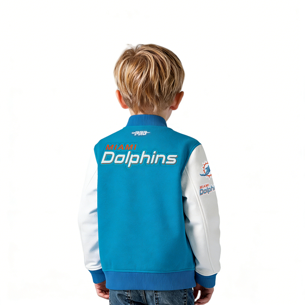 NFL MIAMI DOLPHINS CLASSIC CHENILLE TODDLER BOY'S WOOL VARSITY JACKET (TEAL/WHITE)