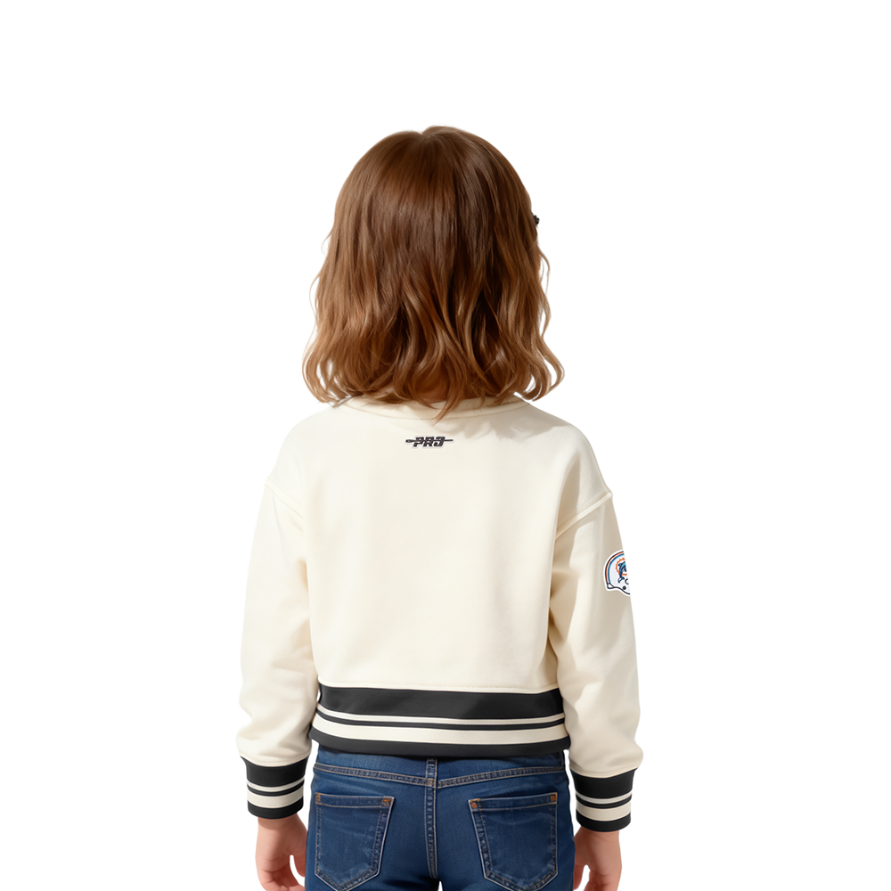 NFL MIAMI DOLPHINS RETRO CLASSIC TODDLER GIRL'S RIB FLC CREWNECK (EGGSHELL/ BLACK)
