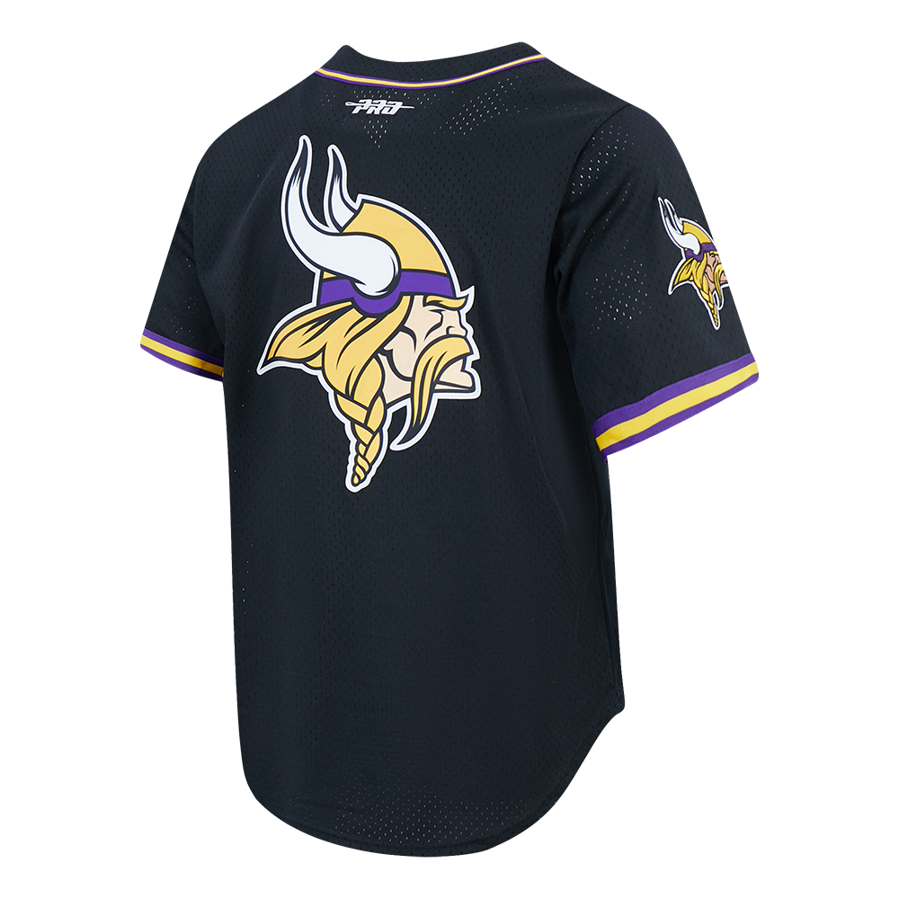 NFL MINNESOTA VIKINGS JJ MCCARTHY #9 CLASSIC MESH PNN MEN'S MESH BUTTON DOWN SHIRT (BLACK/PURPLE)