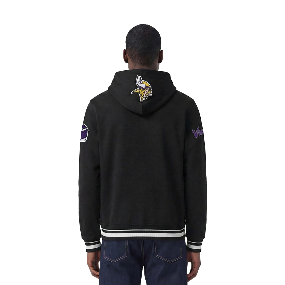 NFL MINNESOTA VIKINGS SCRIPT TAIL MEN'S RIB FLC PO HOODIE (BLACK)