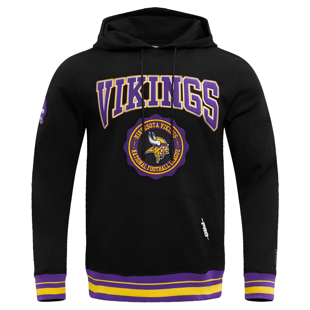 NFL MINNESOTA VIKINGS CREST EMBLEM MEN S RIB PO HOODIE BLACK PURPLE Pro Standard