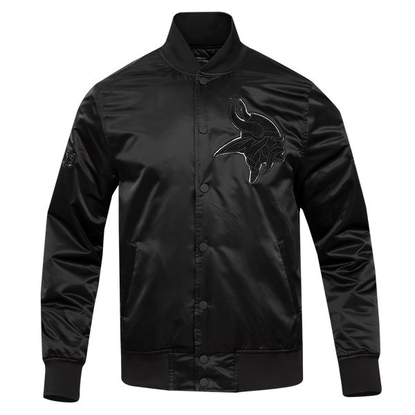NFL MINNESOTA VIKINGS TRIPLE BLACK MEN'S SATIN JACKET (TRIPLE BLACK)