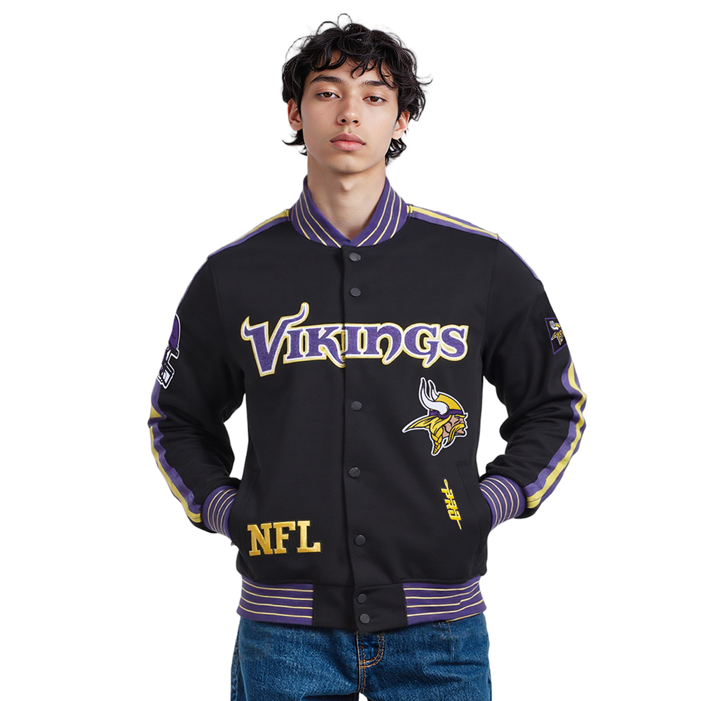 NFL MINNESOTA VIKINGS PRO GAME DAY MEN'S DBL KNIT JACKET (BLACK/PURPLE/YELLOW)