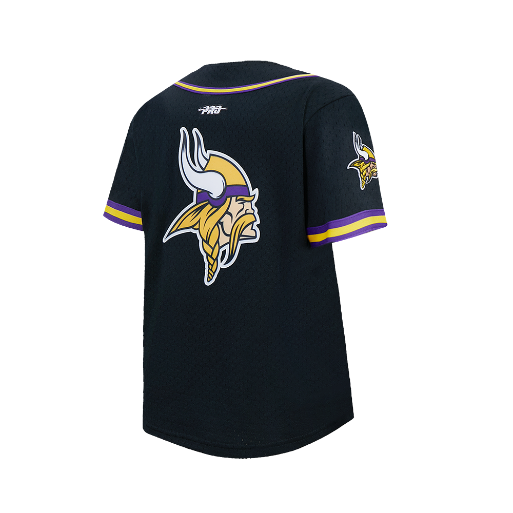 NFL MINNESOTA VIKINGS CLASSIC BIG BOY'S MESH BUTTON DOWN SHIRT (BLACK/PURPLE)