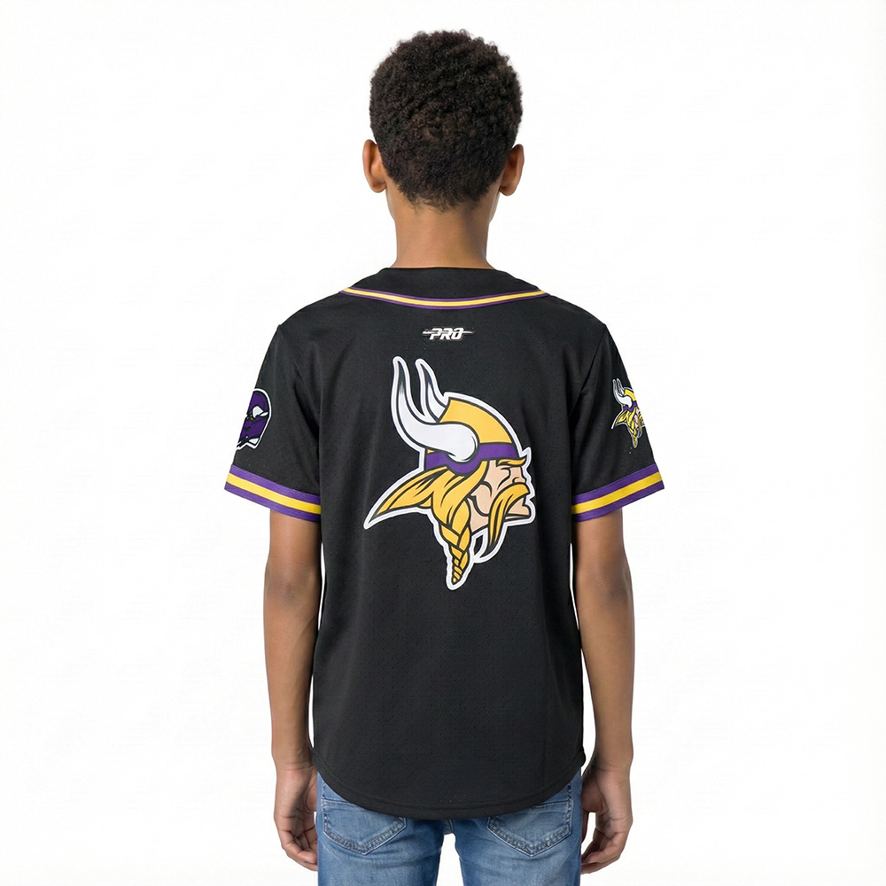 NFL MINNESOTA VIKINGS CLASSIC BIG BOY'S MESH BUTTON DOWN SHIRT (BLACK/PURPLE)