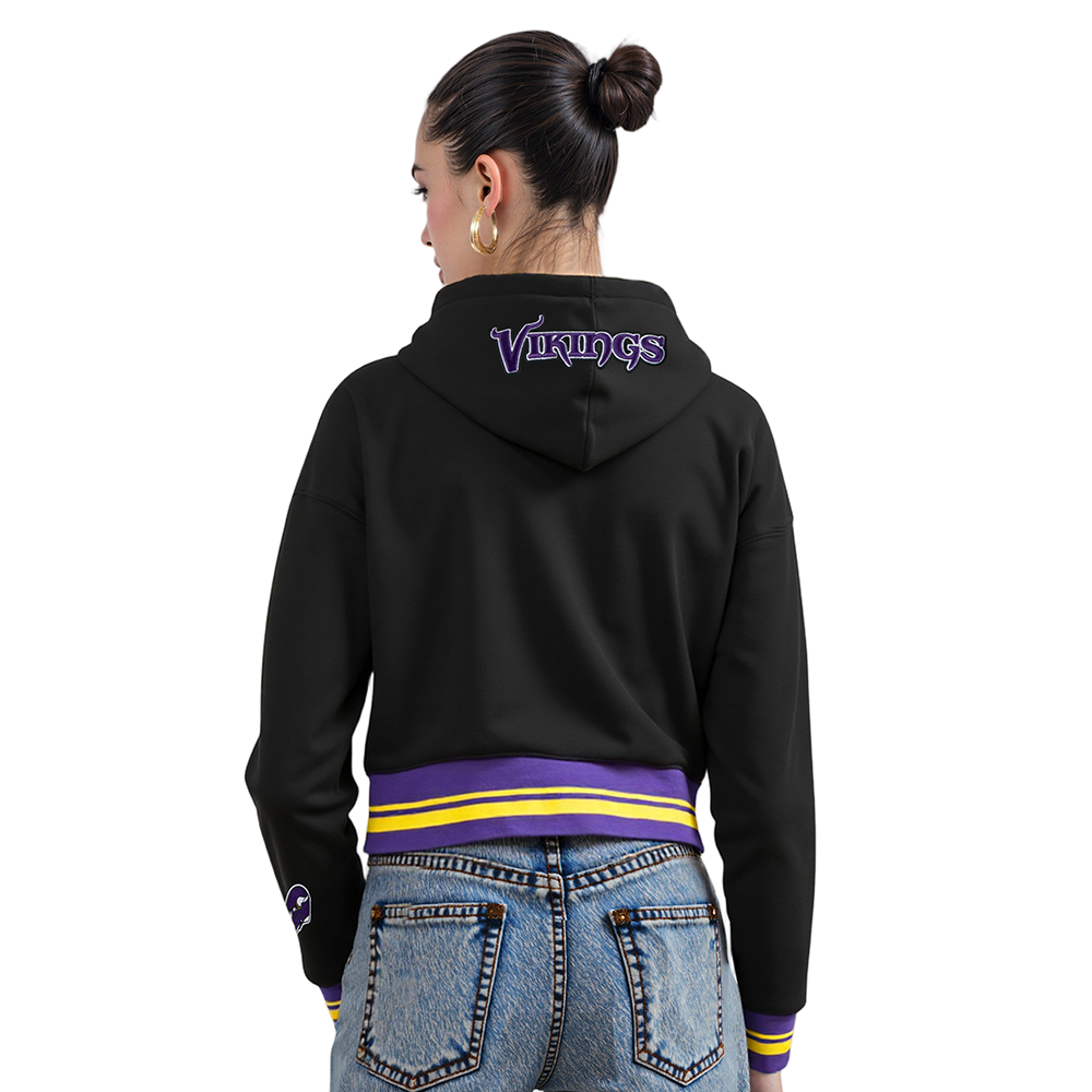 NFL MINNESOTA VIKINGS MASHUP WOMEN'S RIB CROPPED PO HOODIE (BLACK/PURPLE)