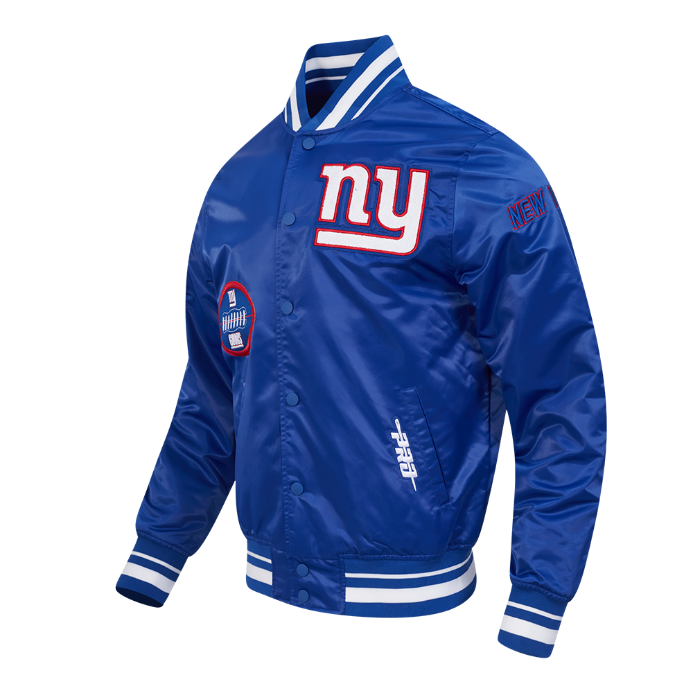 NFL NEW YORK GIANTS OLD ENGLISH MEN'S RIB SATIN JACKET (DODGER BLUE)