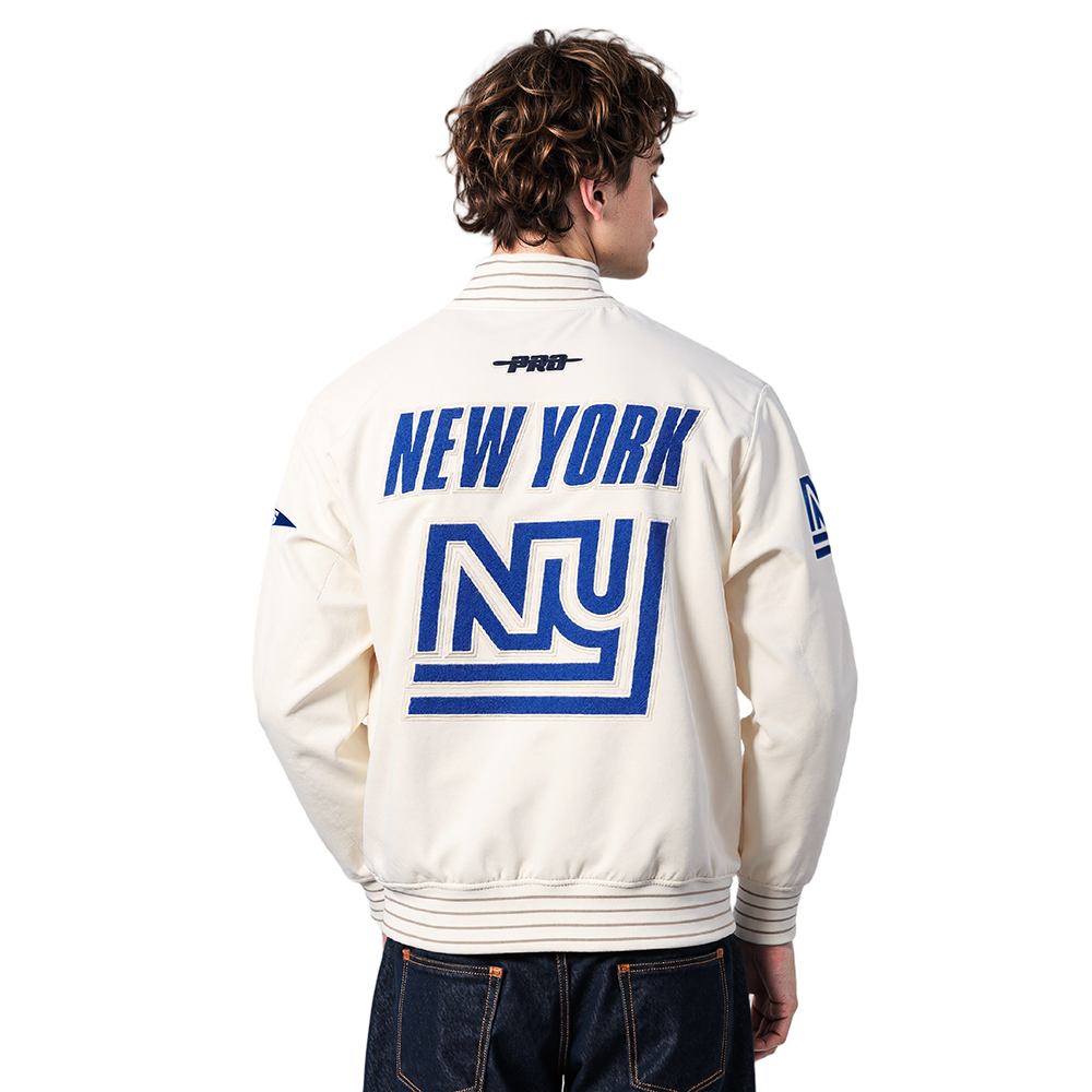 NFL NEW YORK GIANTS PRO GAME DAY MEN'S RETRO JACKET (EGGSHELL/TAUPE/EGGSHELL)