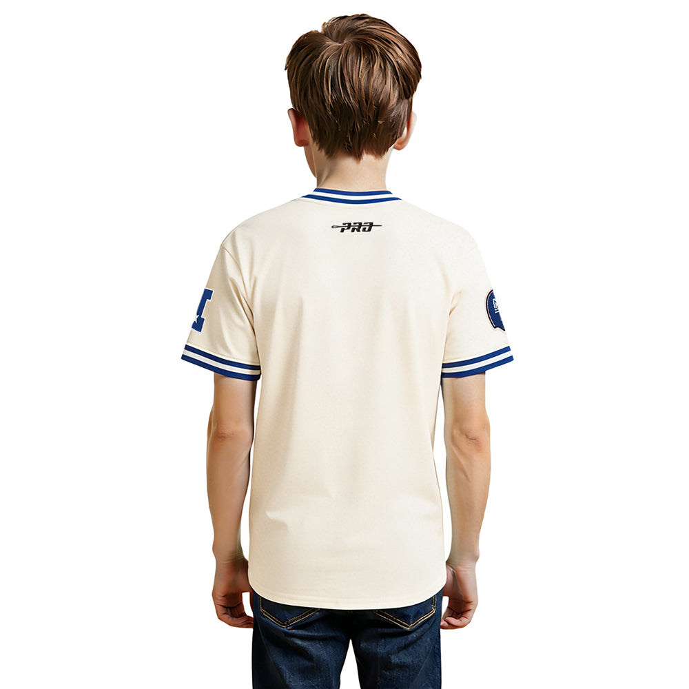 NFL NEW YORK GIANTS RETRO CLASSIC BIG BOY'S SS STRIPED RIB TEE (EGGSHELL/DODGER BLUE)