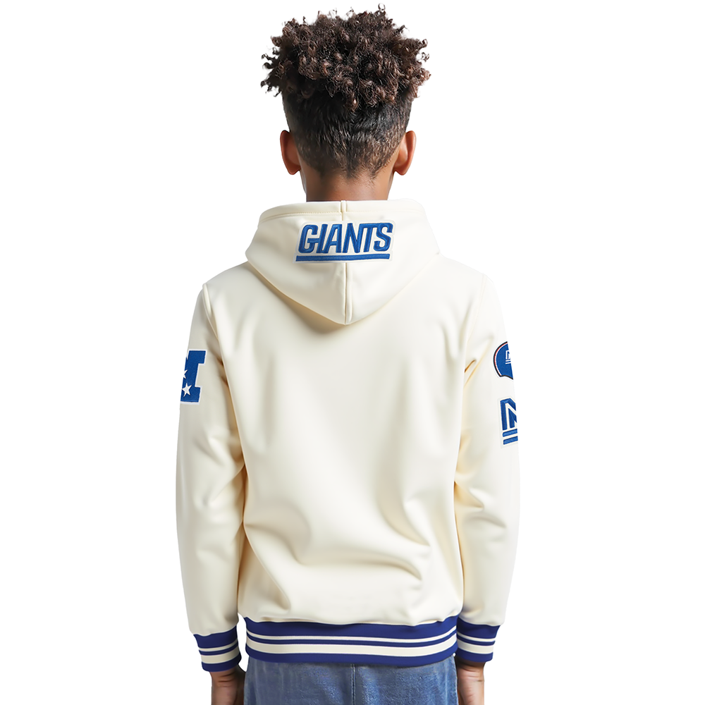 NFL NEW YORK GIANTS RETRO CLASSIC BIG BOY'S RIB FLC PO HOODIE (EGGSHELL/DODGER BLUE)